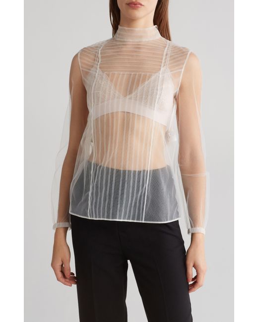 Valentino Blue Sheer Tulle Mock Neck Top