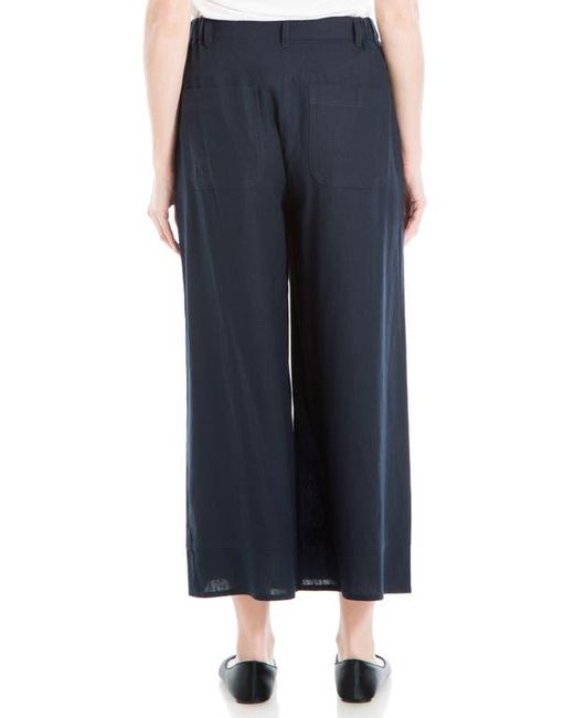 Max Studio Blue Wide Leg Linen Blend Crop Pants