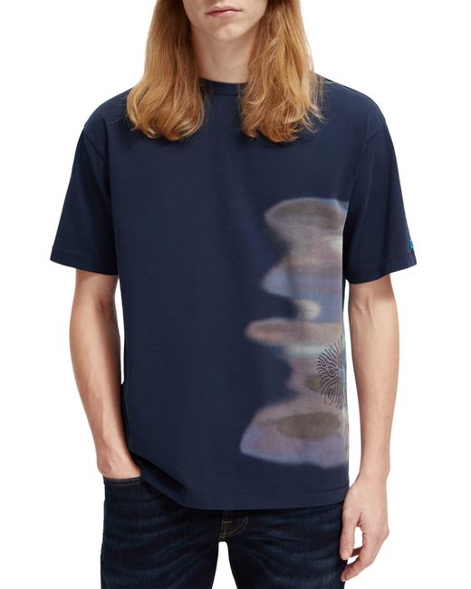 Scotch & Soda Blue Blurred Landscape Artwork T-shirt for men