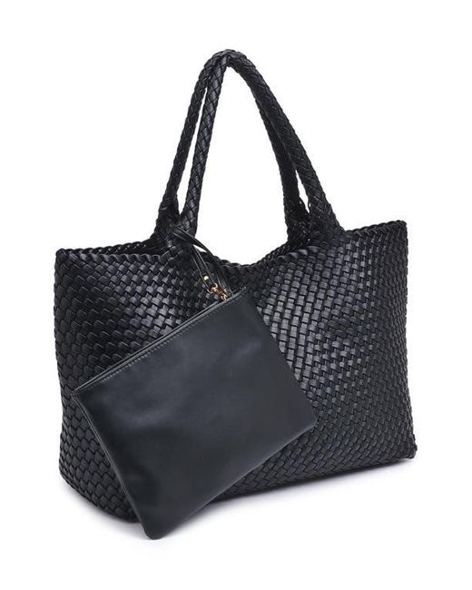 Moda Luxe Black Woven Unlined Tote Bag And Pouch