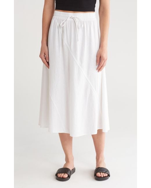 DKNY White Linen Blend Drawstring Maxi Skirt