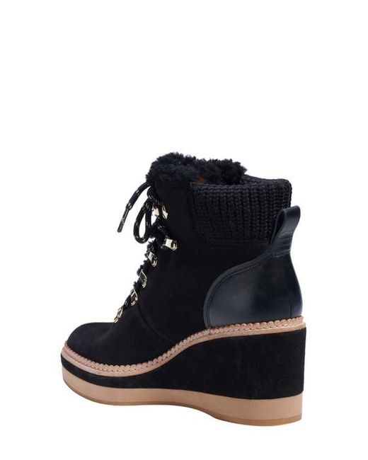 Kate Spade Blue Willow Genuine Shearling Wedge Bootie