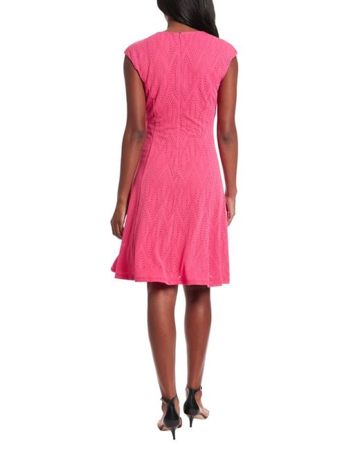 London Times Pink Keyhole Sleeveless Fit & Flare Dress