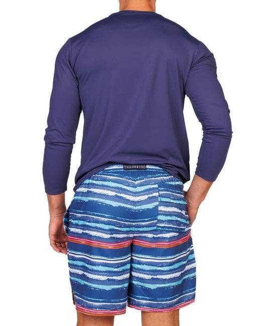 Tailorbyrd Blue Abstract Stripe Swim Trunks for men