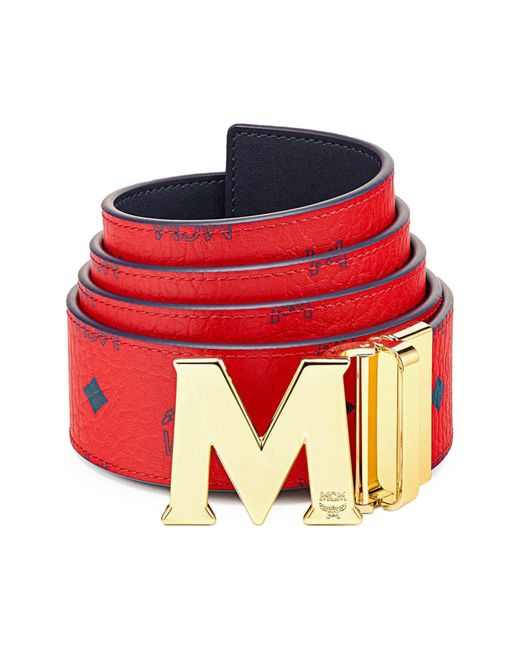 MCM Red Flat M Reversible Belt for men
