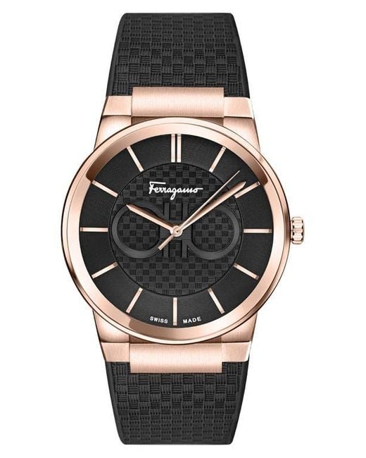 Ferragamo Black Polyurethane Strap Watch, 41Mm for men