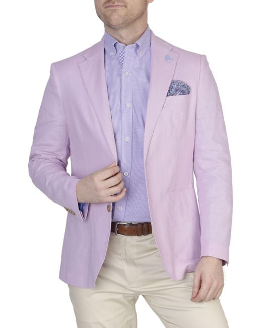 Tailorbyrd Purple Solid Notch Lapel Linen Blend Sport Coat for men