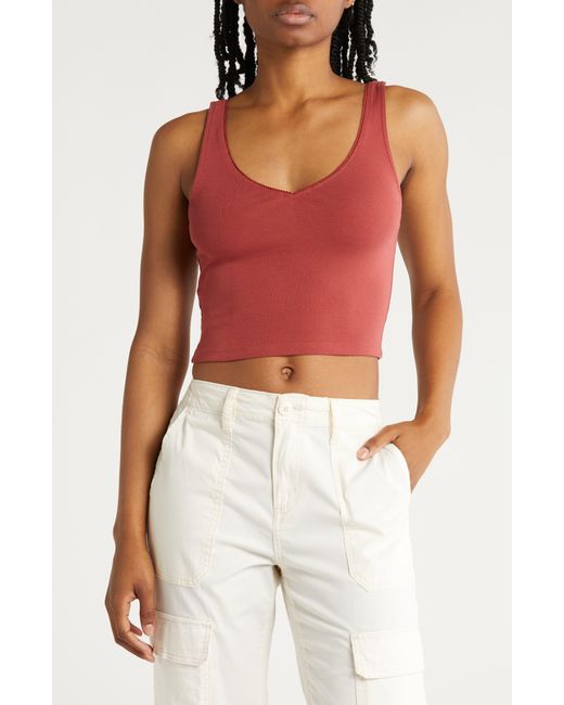 Abound Red V-neck Organic Cotton Blend Crop Tank Top