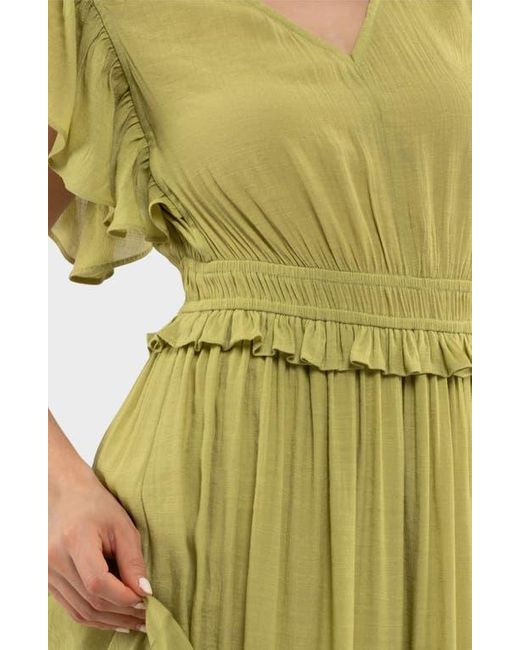 AUGUST SKY Green Flutter Sleeve Maxi Dress