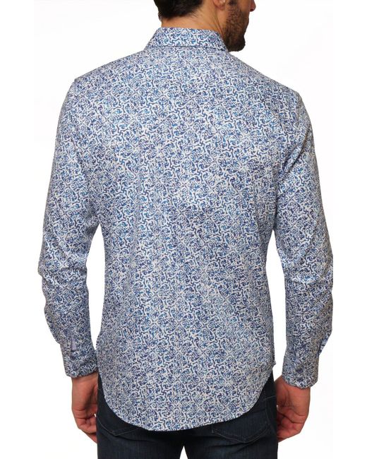 Robert Graham Blue Madrone Long Sleeve Cotton Shirt for men