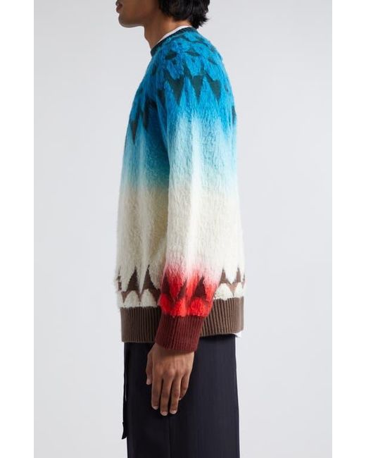 Sacai Ombré Geometric Jacquard Crewneck Sweater in Blue for Sacai Ombré Geometric Jacquard Crewneck Sweater in Blue for
