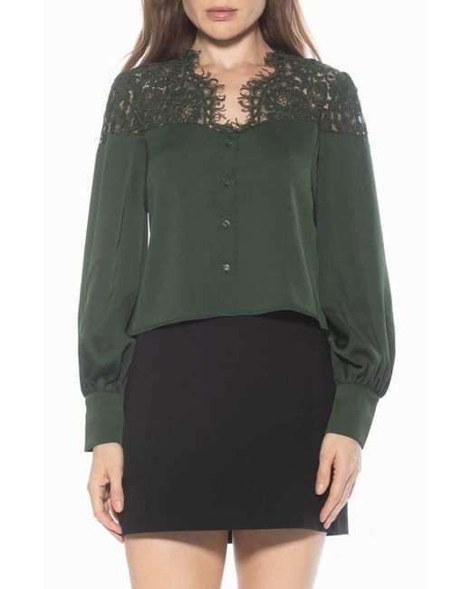 Alexia Admor Green Bryne Lace Trim Top