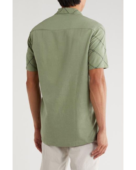 T.R. Premium Green Floral Diamond Embroidered Camp Shirt for men