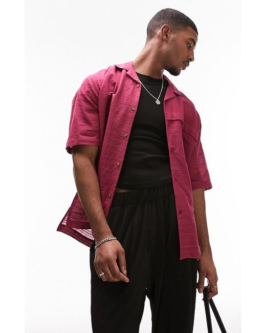 Topman Red Texture Revere Short Sleeve Shirt for men