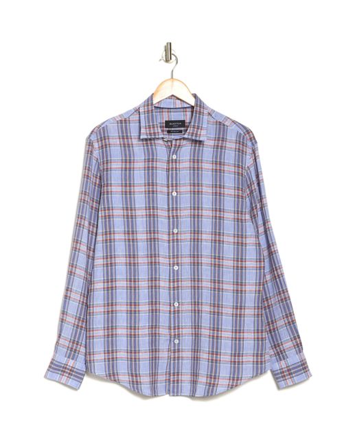 Bugatchi Blue Long Sleeve Stretch Linen Button-up Shirt for men