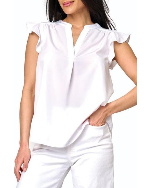 Gibsonlook White Flutter Sleeve Top