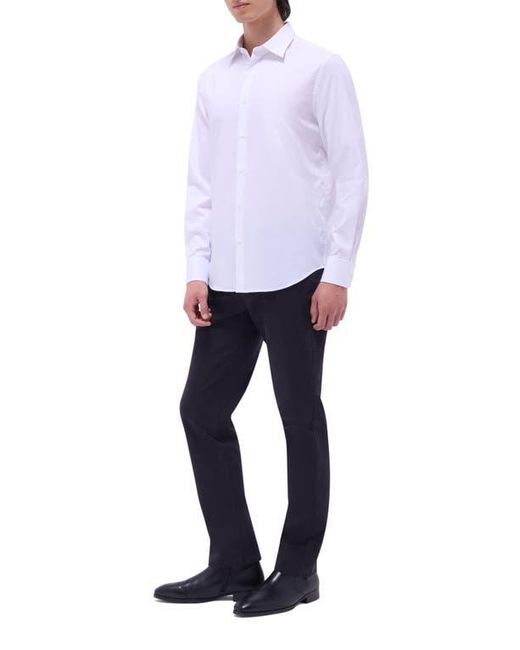 Bugatchi White Julian Shaped Fit Stretch Print Button-Up Shirt for men