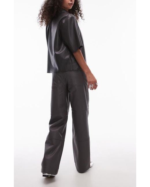 TOPSHOP Black Straight Leg Faux Leather Pants