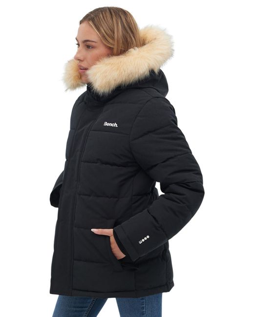 Bench Hooded Puffer Jacket With Faux Fur Trim in Black Lyst