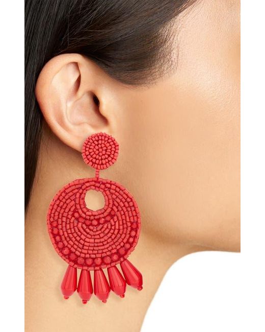Kenneth Jay Lane Red Beaded Drop Clip-On Earrings