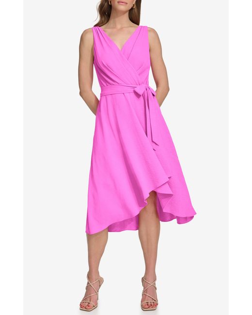 DKNY Pink Wrap Front Sleeveless High-low Dress