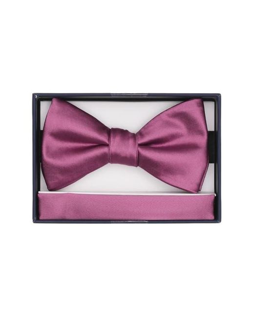 Original Penguin Purple Textured Satin Bow Tie & Pocket Square Set for men