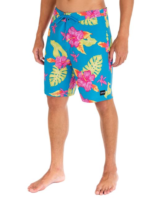 Hurley Blue Tropical Print Swim Trunks for men
