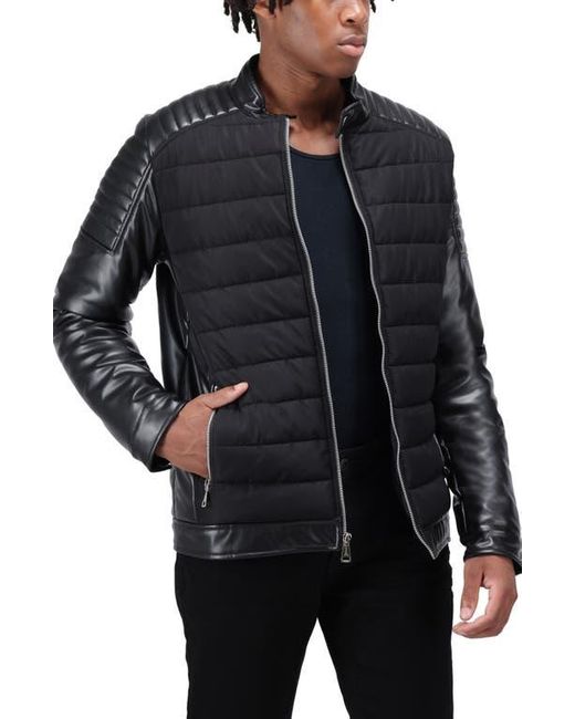 Xray Jeans Black Faux Leather Quilted Moto Jacket for men