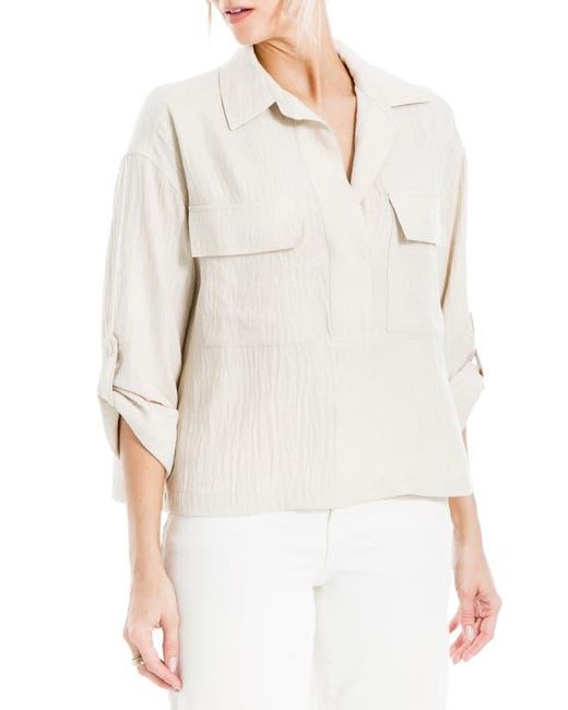 Max Studio White Collared Textured Shirt