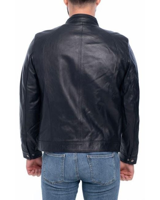 VELLAPAIS Blue Smooth Leather Jacket for men