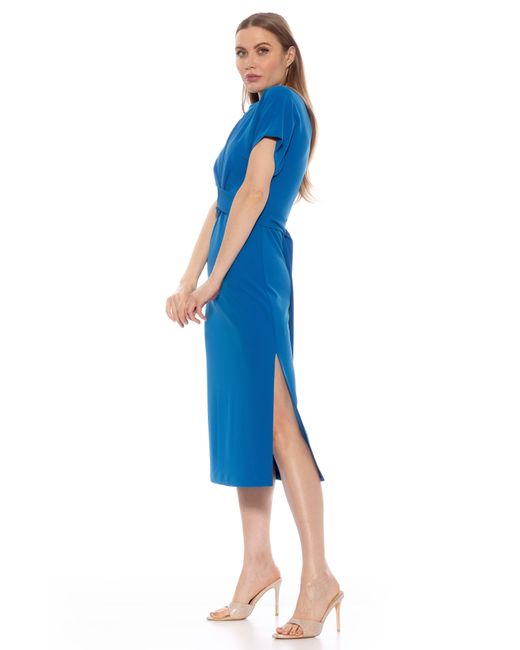 Alexia Admor Blue Cairo Short Sleeve Crossover Waist Midi Dress