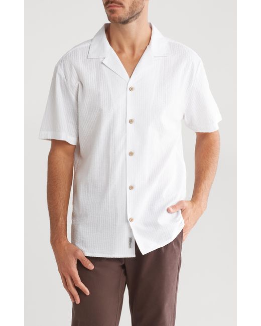 Original Paperbacks White Seersucker Cotton Short Sleeve Button-up Shirt for men