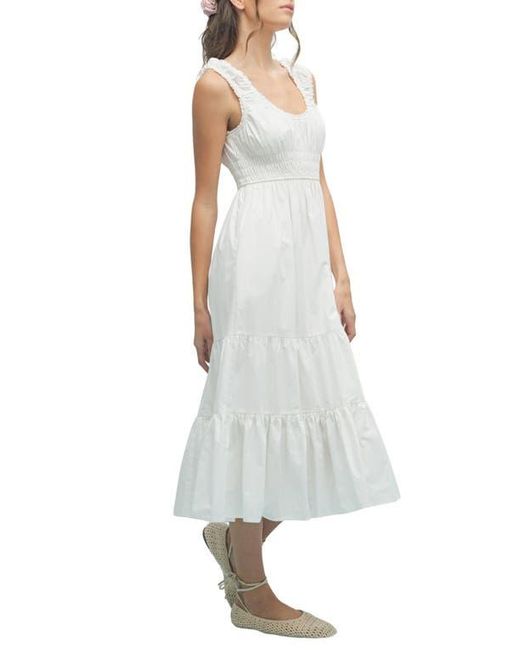 white scoop neck midi dress ASOS DESIGN scoop neck midi dress with ribbed bodice and poplin skirt in white