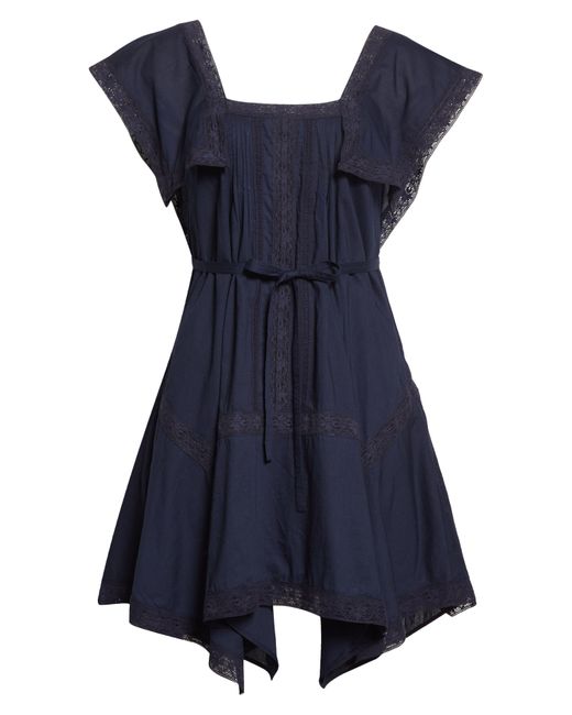 Rebecca Taylor Blue Lace Inset Cotton Shift Dress