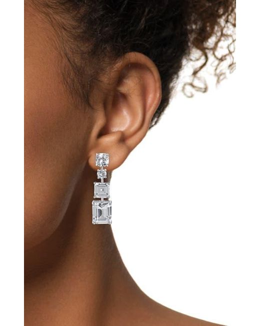Kenneth Jay Lane White Mixed Cut Cubic Zirconia Linear Drop Earrings