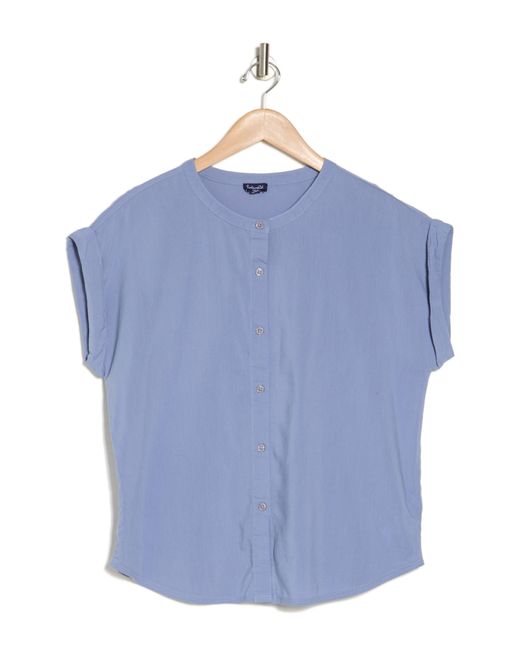 Splendid Blue Provence Rolled Sleeve Button-up Top