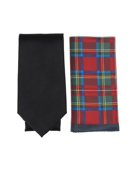 Brooks Brothers Black Solid Tie & Tartan Pocket Square Set for men