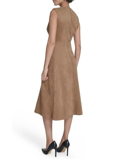 Calvin Klein Natural Faux Suede Midi A-Line Dress