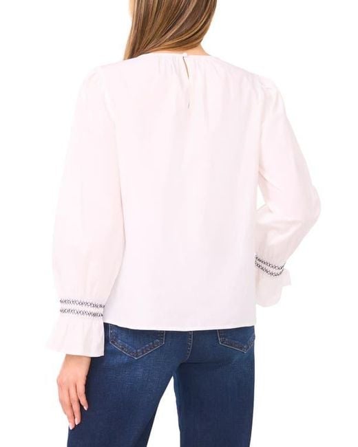 Halogen® Blue Contrast Smocked Cuff Top