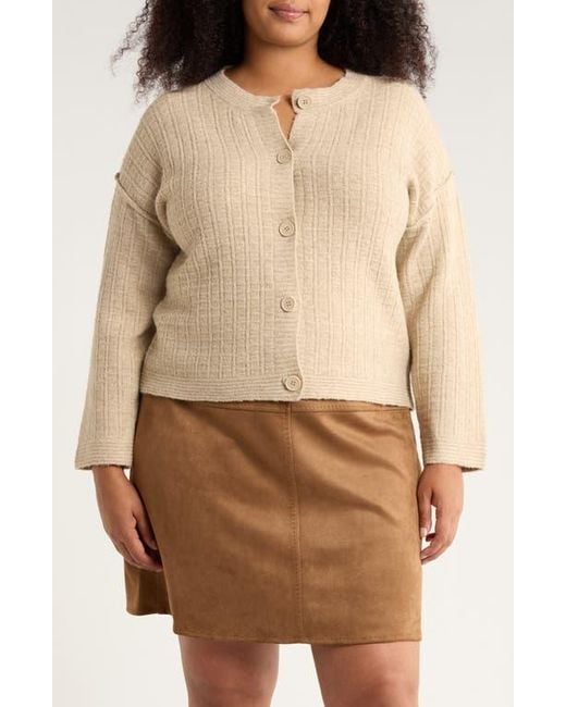 Max Studio Natural Waffle Button Front Cardigan