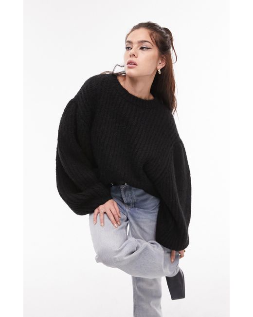 TOPSHOP Black Volume Sleeve Sweater