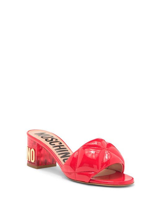 Moschino Red Patent Quilted Block Heel Sandal