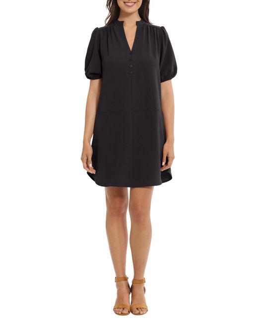 London Times Puff Sleeve Crepe Shift Dress in Black Lyst