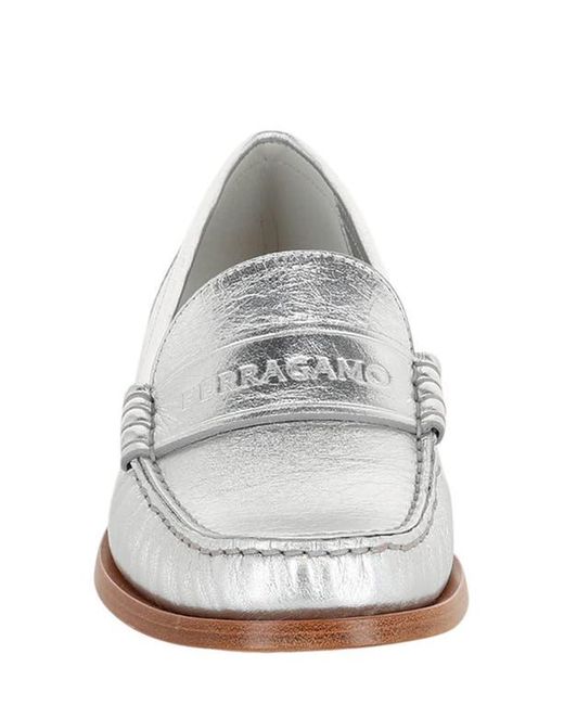 Ferragamo White Logo Debossed Loafer
