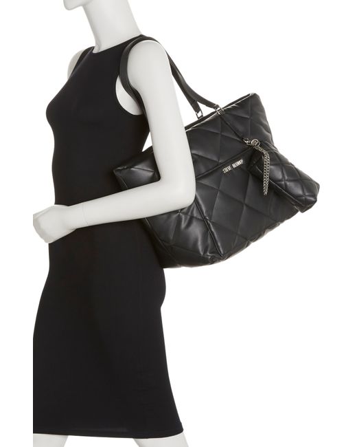 Steve Madden Black Quinn Large Quilted Tote