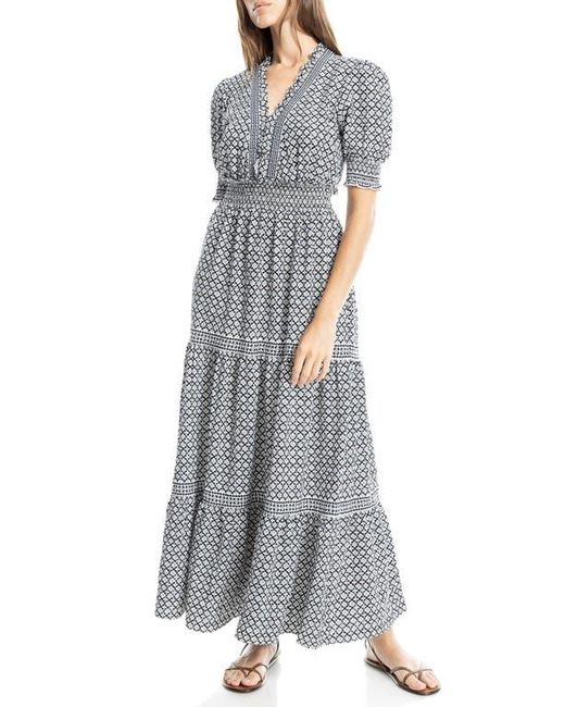 Max Studio Floral Short Sleeve Tiered Maxi Dress in Gray | Lyst