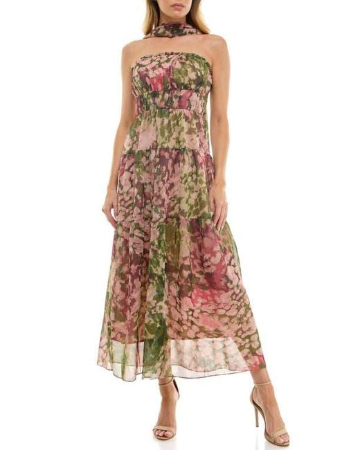 Socialite Metallic Floral Strapless Dress & Scarf Set in Natural | Lyst