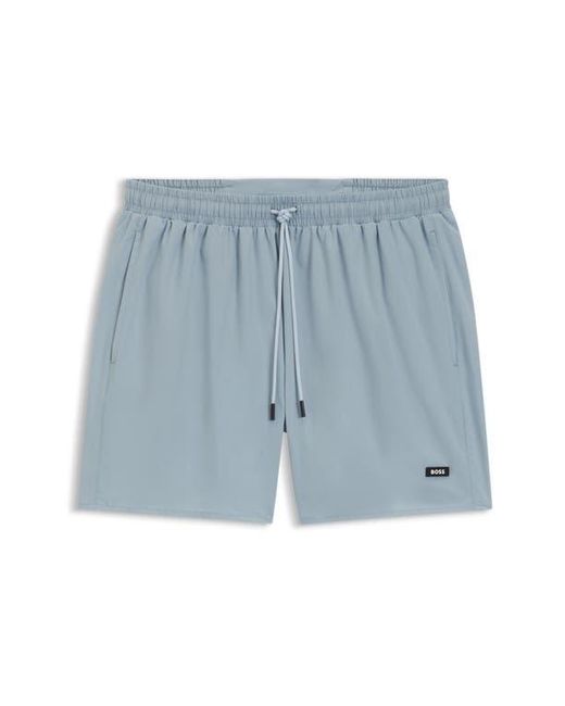 Boss Blue Solid Stretch Swim Trunks for men