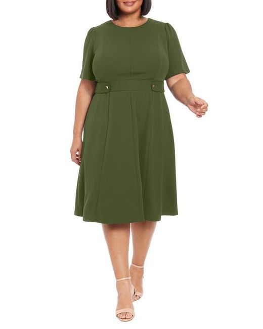 London Times Green Short Sleeve Fit & Flare Midi Dress