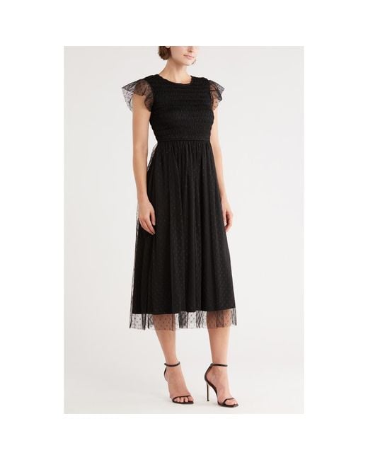 Blu Pepper Black Smocked Flutter Sleeve Midi Dress